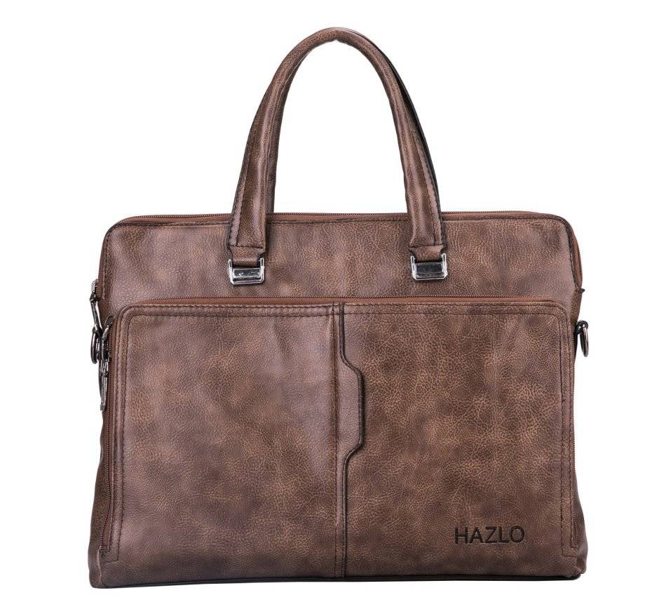 Hazlo PU Leather Laptop Briefcase Shoulder Carry Bag Brown Makro